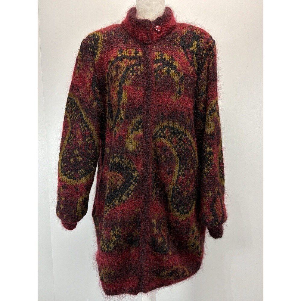 Vtg Sutton Place Sweater Jacket Sz Large Women's Paisley Knit Lined Full Zip 80s